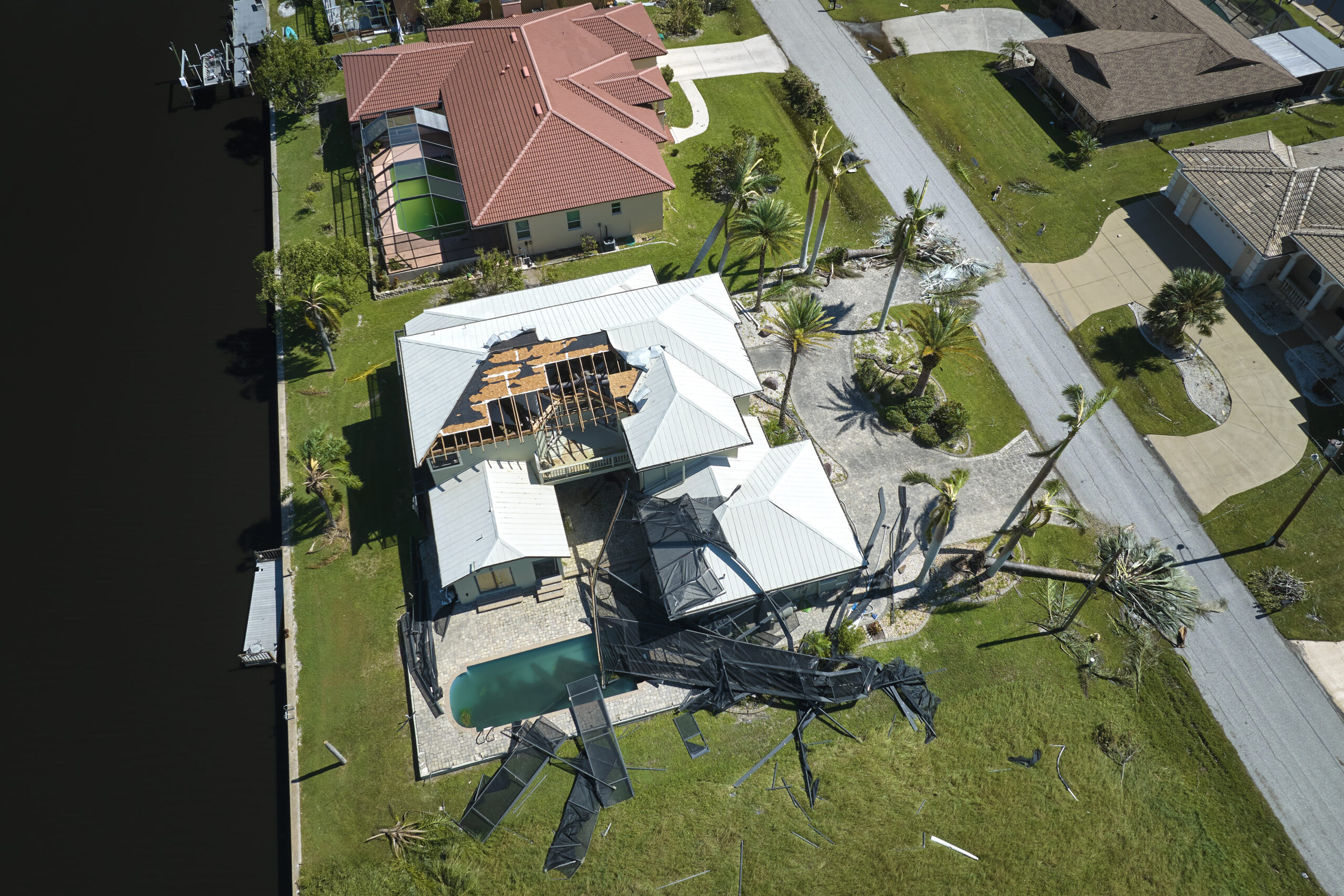 aerial view of home destroyed by hurricane ian