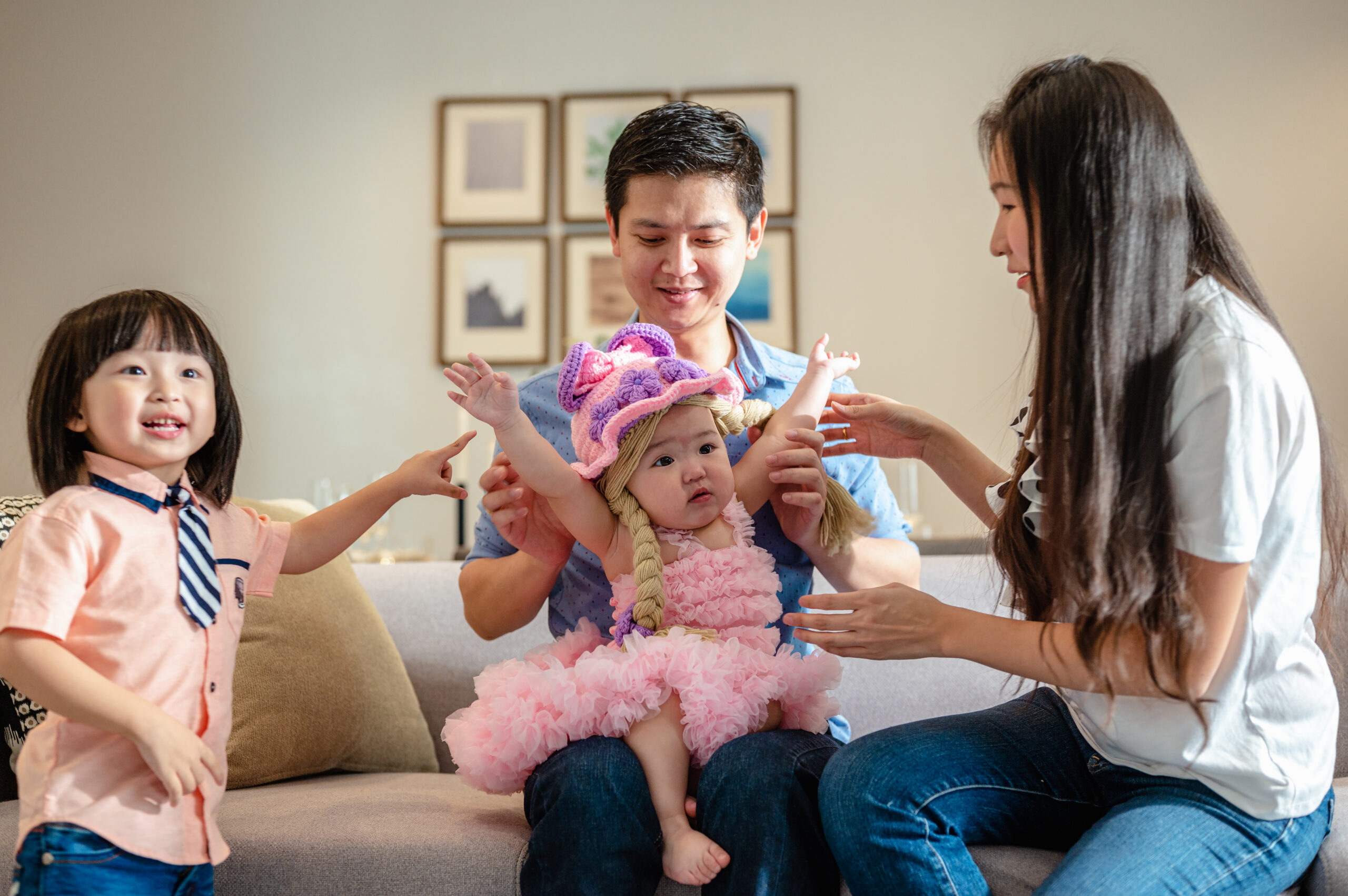Family playing at home