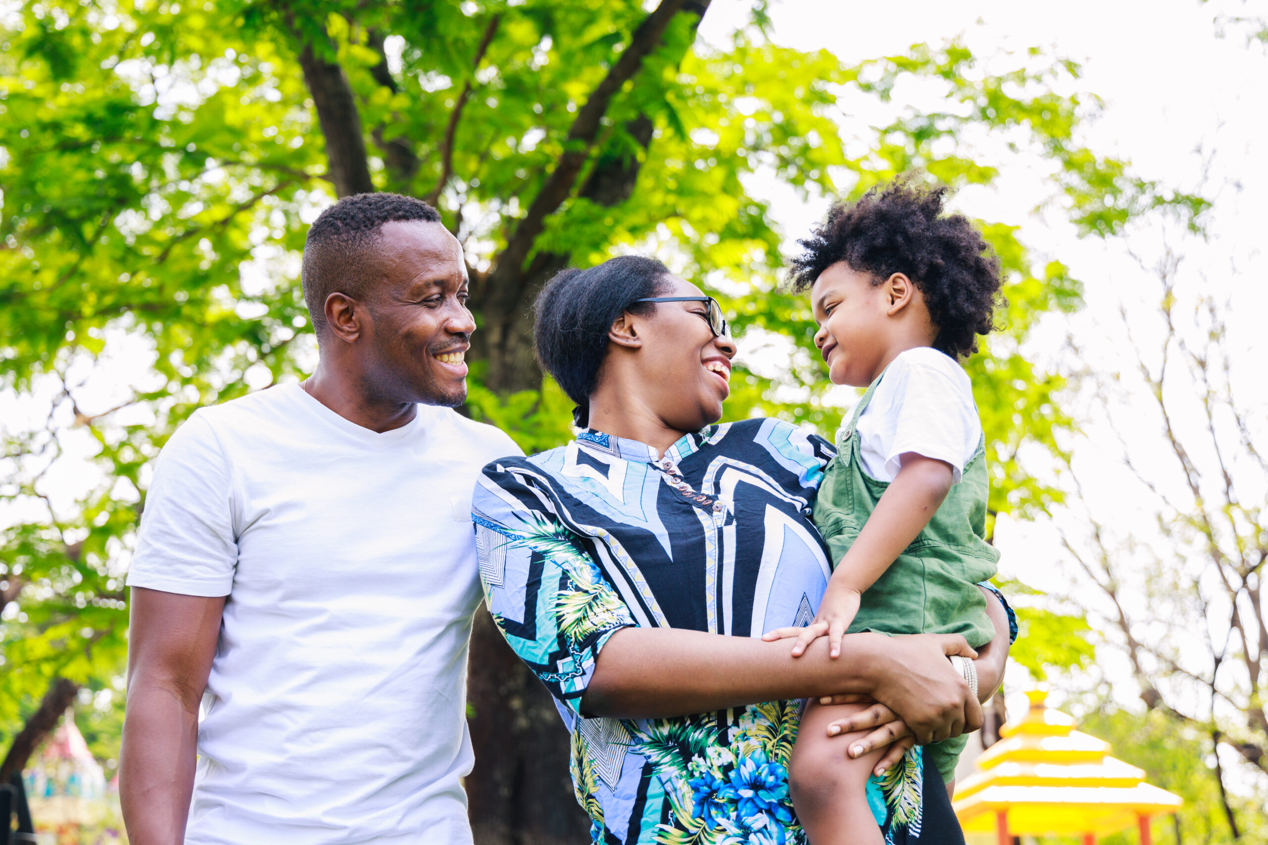 Parents outside with son