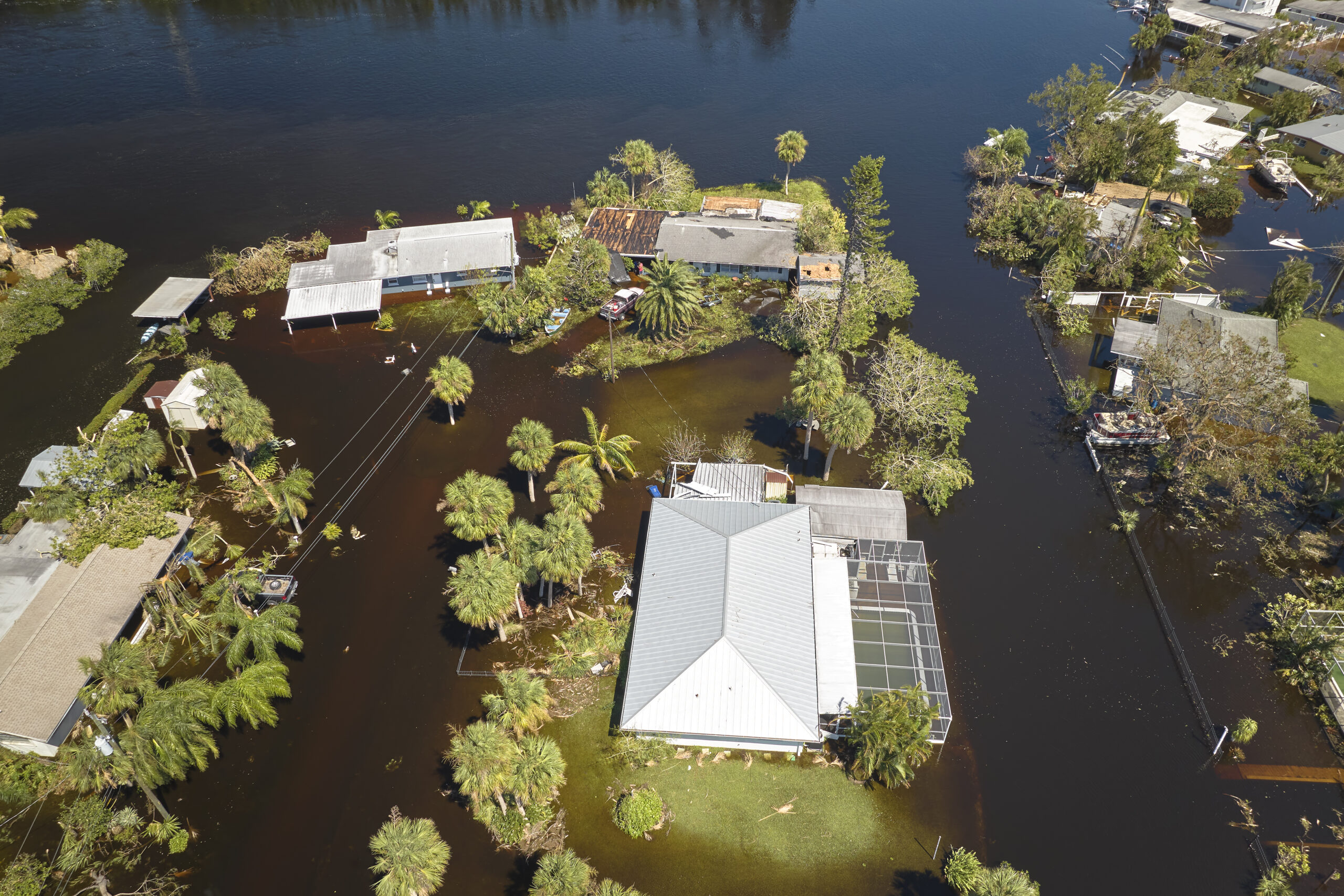 aerial view of flooded neighborhood